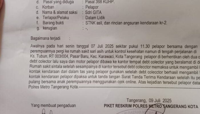 Kasus Perampasan Motor di Tangerang Lamban Diproses, Penyidik Polres Metro Disorot
