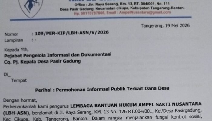 Demi Keterbukaan Informasi Publik, LBH ASN Resmi Minta Data ADD Desa Pasir Gadung