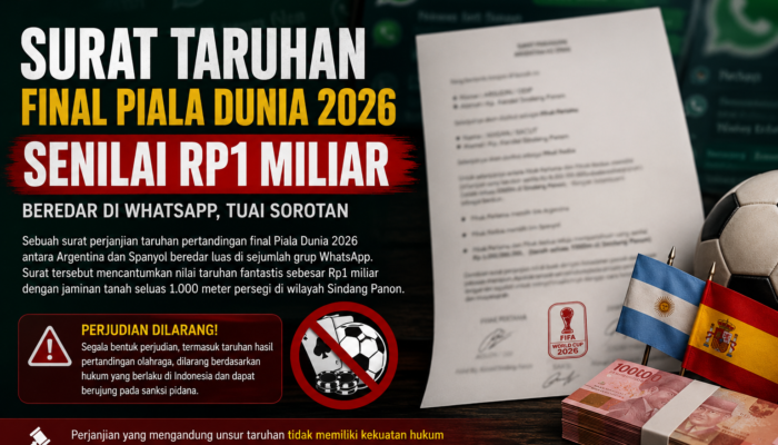 Surat Taruhan Final Piala Dunia 2026 Senilai Rp1 Miliar Beredar di WhatsApp, Tuai Sorotan